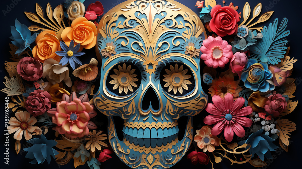 A Skull Surrounded by flowers for holloween ~ Created using Generative AI A Skull Surrounded by flowers for holloween ~ Created using Generative AI