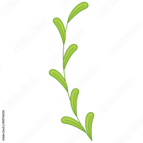 Curved green vine illustration in minimalist style, Vector