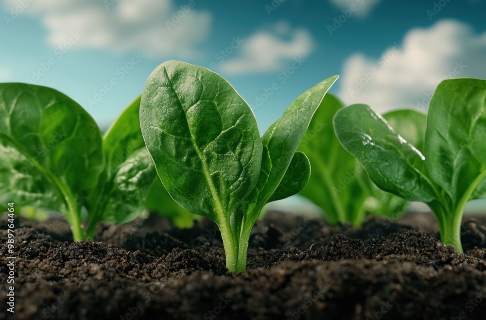 fresh green spinach leaves growing in soil fresh green spinach leaves growing in soil
