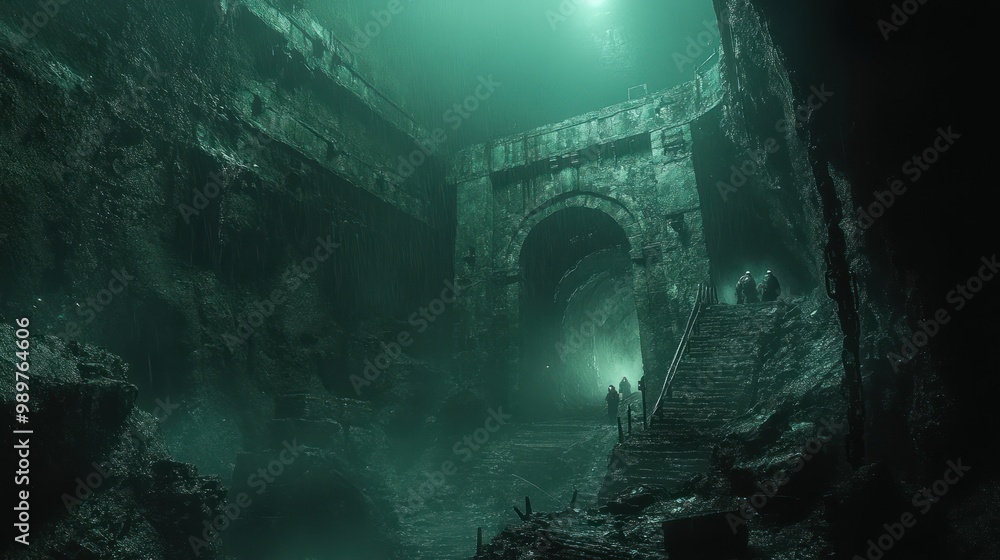 Fototapeta premium Submerged Ruins, An Eerie Journey