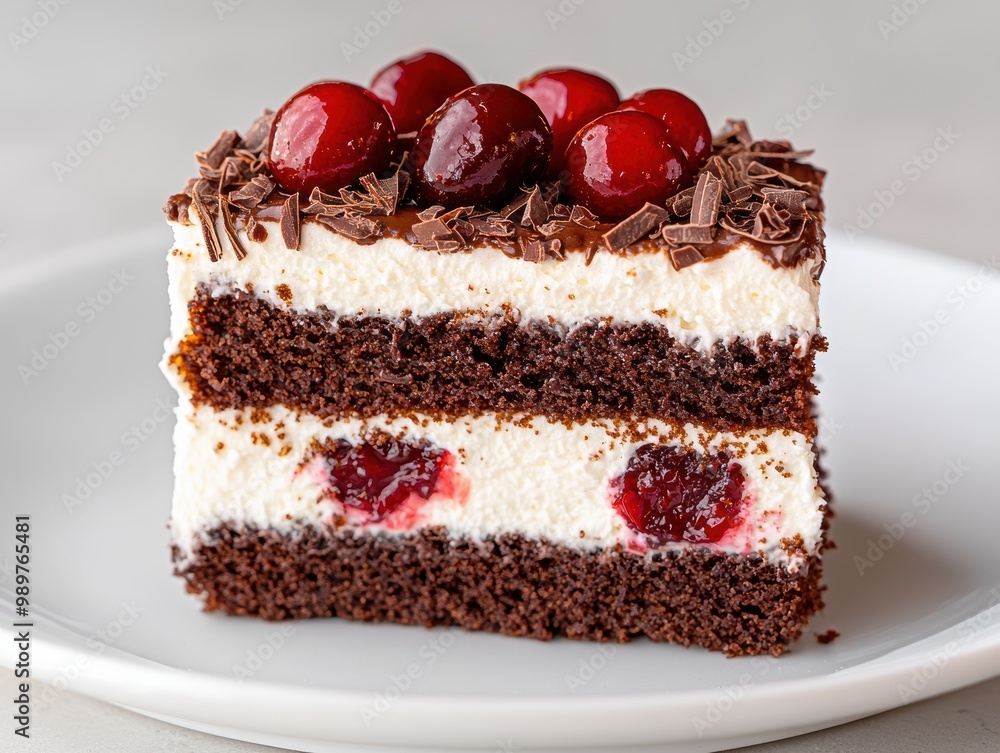 delicious chocolate cherry cake on white plate delicious chocolate cherry cake on white plate