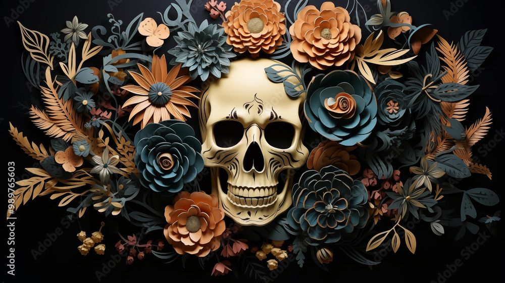 A Skull Surrounded by flowers for holloween ~ Created using Generative AI A Skull Surrounded by flowers for holloween ~ Created using Generative AI