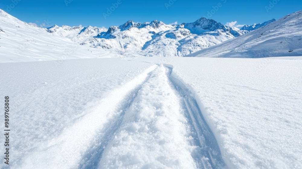 Snowy mountain landscape with ski tracks Snowy mountain landscape with ski tracks