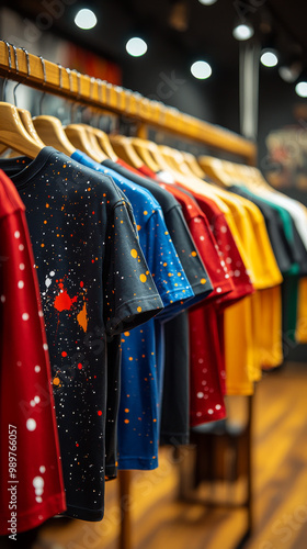 Wallpaper Mural Colorful t-shirts hang on a rack in a store. Torontodigital.ca