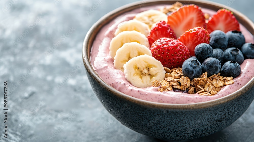 Healthy breakfast smoothie bowl with fresh fruits and granola Healthy breakfast smoothie bowl with fresh fruits and granola