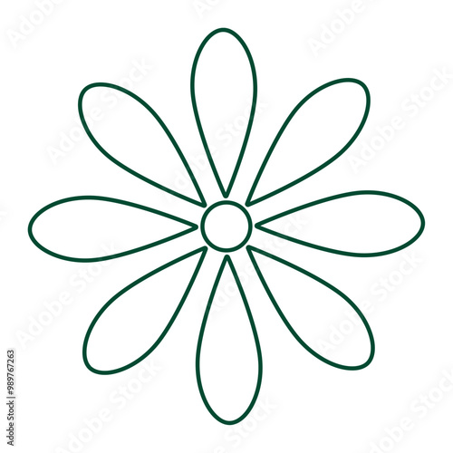 Green outlined flower in a minimalist graphic design, Vector