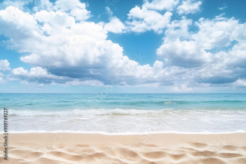 sea ​​and cloudy sky with beach sand in the foreground