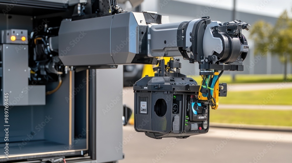 Fototapeta premium Robotic arm with a camera attachment for precision tasks.