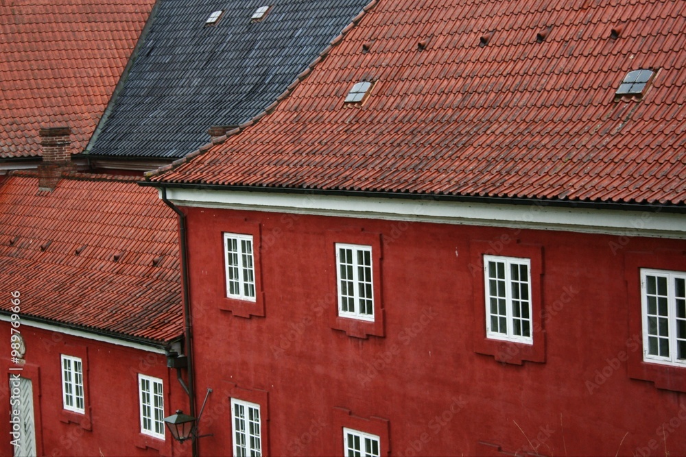Red and old barracks after rain in Kastellet, Denmark, Copenhagen Red and old barracks after rain in Kastellet, Denmark, Copenhagen