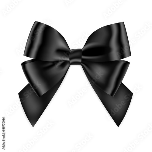 Black Bow Realistic shiny satin with shadow for decorate your funeral card , awards certificate or gift boxes vector EPS10 isolated on white background.