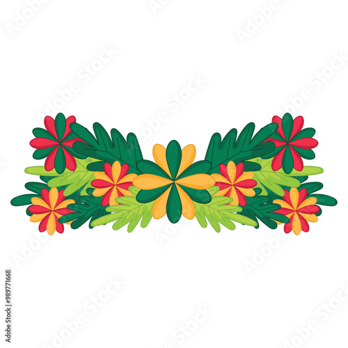 Colorful floral arrangement with green leaves in a vibrant design, Vector