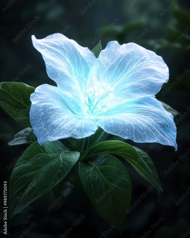 Ethereal blue flower in lush foliage Ethereal blue flower in lush foliage