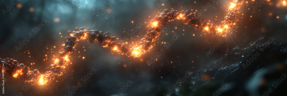 Glowing chain of spheres against a dark background. Glowing chain of spheres against a dark background.