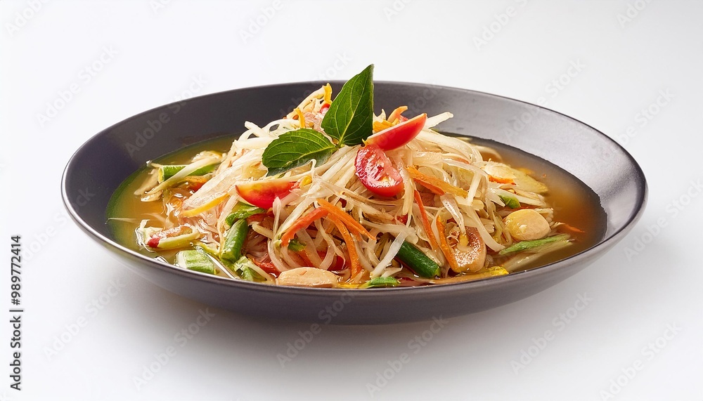 Thai Food, Som Tum on white background isolated. Thai Food, Som Tum on white background isolated.