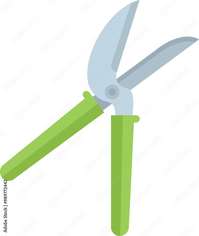 Gardening scissors with green handles for cutting branches, isolated on a white background Gardening scissors with green handles for cutting branches, isolated on a white background