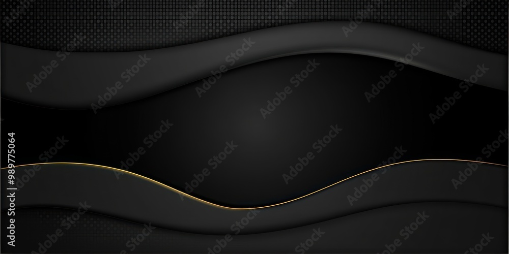 A sleek black background with wavy textures and a subtle golden line for modern design use. A sleek black background with wavy textures and a subtle golden line for modern design use.