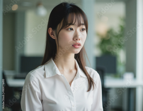 オフィスで働く女性 悩み ビジネスシーン 呆然と立ち尽くす女性 Woman working in an office, distress, business scene, woman standing there stunned.