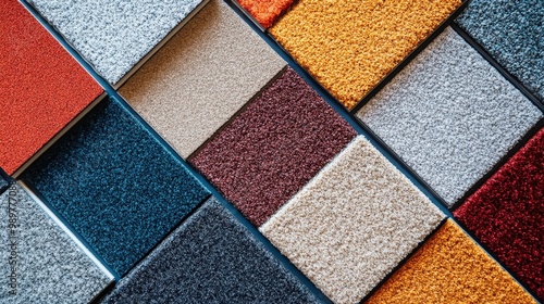 Innovative Vinyl Floor Tile Samples with Carpet Texture - Minimalist Vector Illustration of Modern Floor Covering Technology