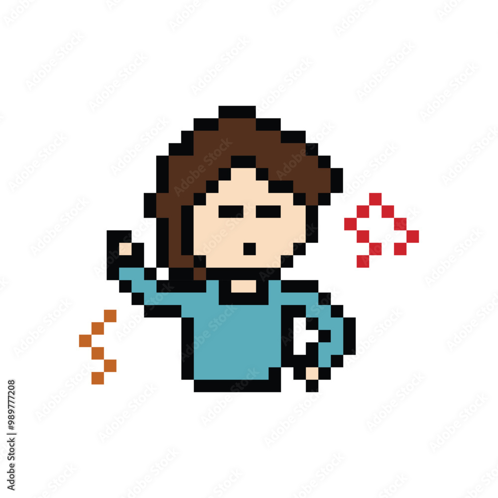 Fototapeta premium Cute pixel cartoon 8bit character man exercises training dance lifestyle music decoration life style 8 bit male boy dance with music game fitness isolated PNG vector.