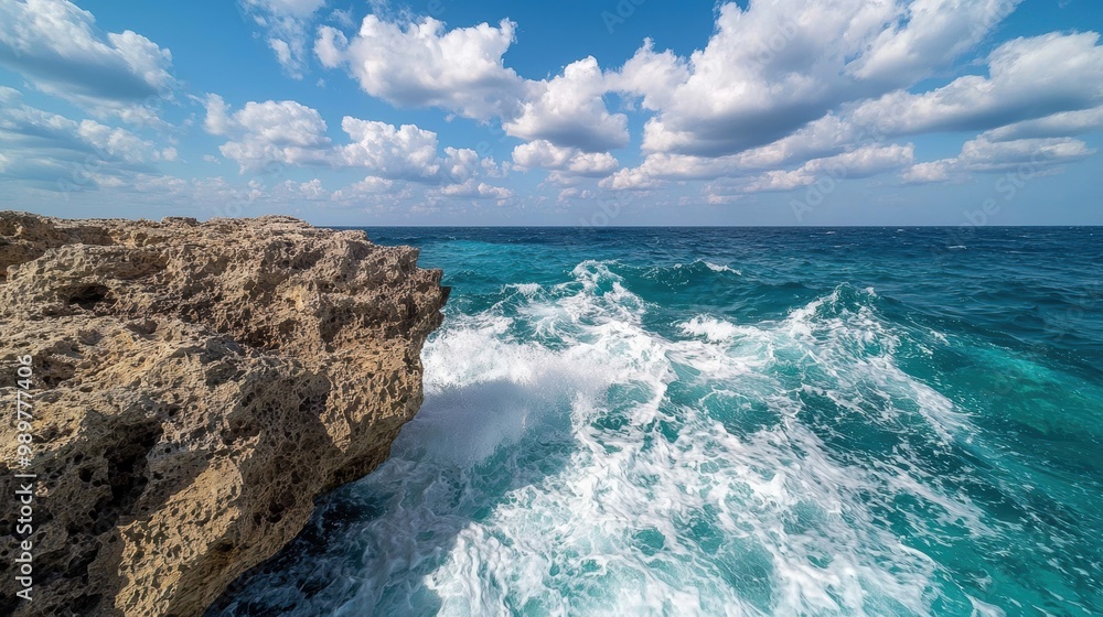 Stunning seascape with rocky cliffs and crashing waves Stunning seascape with rocky cliffs and crashing waves