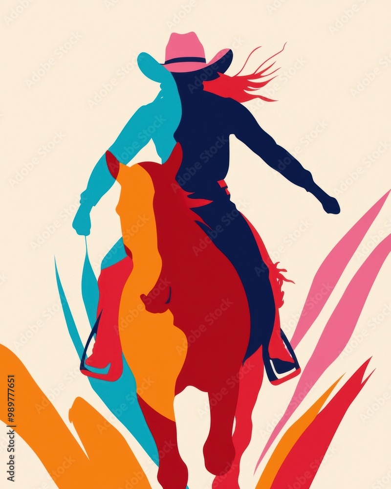 Obraz premium Silhouette of a cowboy riding a horse