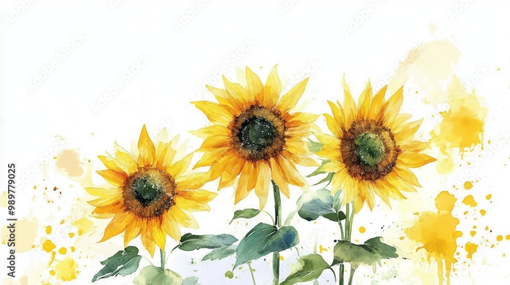 Obraz premium Watercolor Sunflowers With Yellow Splashes