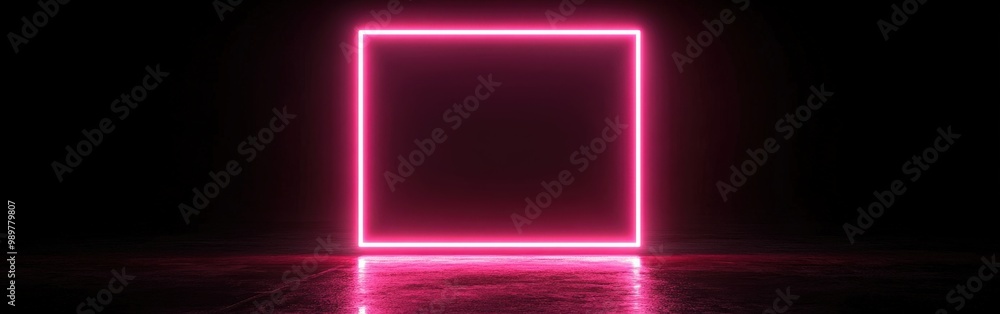 Minimalist glowing pink neon frame on dark background Minimalist glowing pink neon frame on dark background