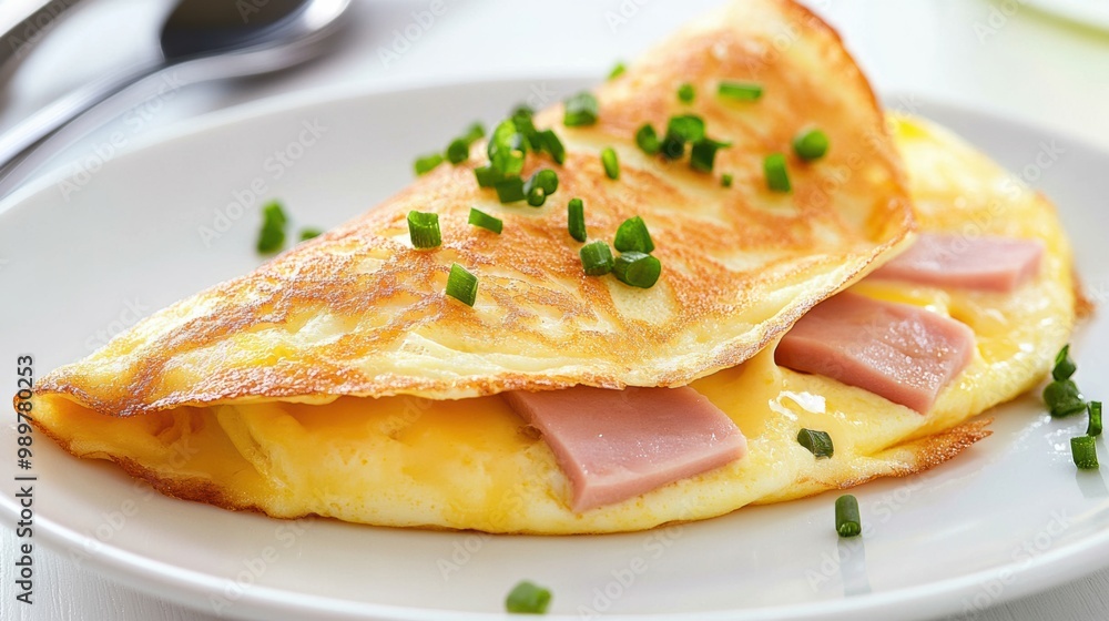 Delicious Ham and Cheese Omelette on a Plate Delicious Ham and Cheese Omelette on a Plate