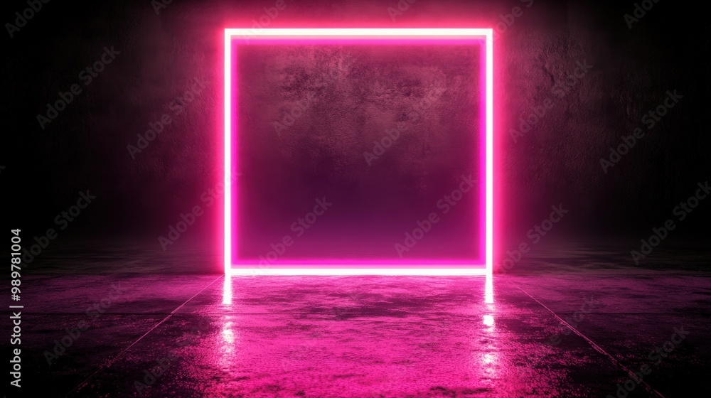 Minimalist glowing pink neon frame on dark background Minimalist glowing pink neon frame on dark background