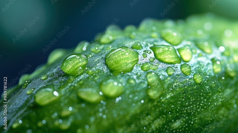 Fototapeta premium Water Droplets on a Green Leaf