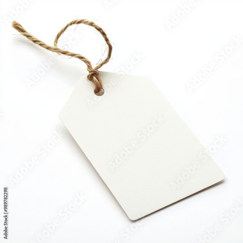 A blank white tag with a string, perfect for labeling, pricing, or adding a personal touch to gifts and crafts.