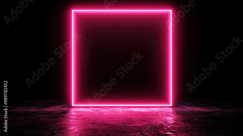 Minimalist glowing pink neon frame on dark background