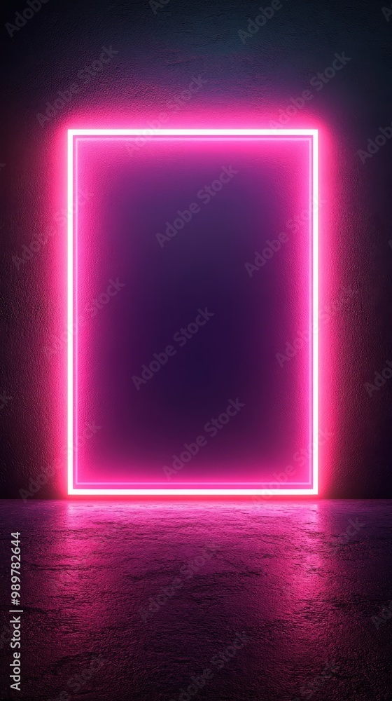Minimalist glowing pink neon frame on dark background Minimalist glowing pink neon frame on dark background