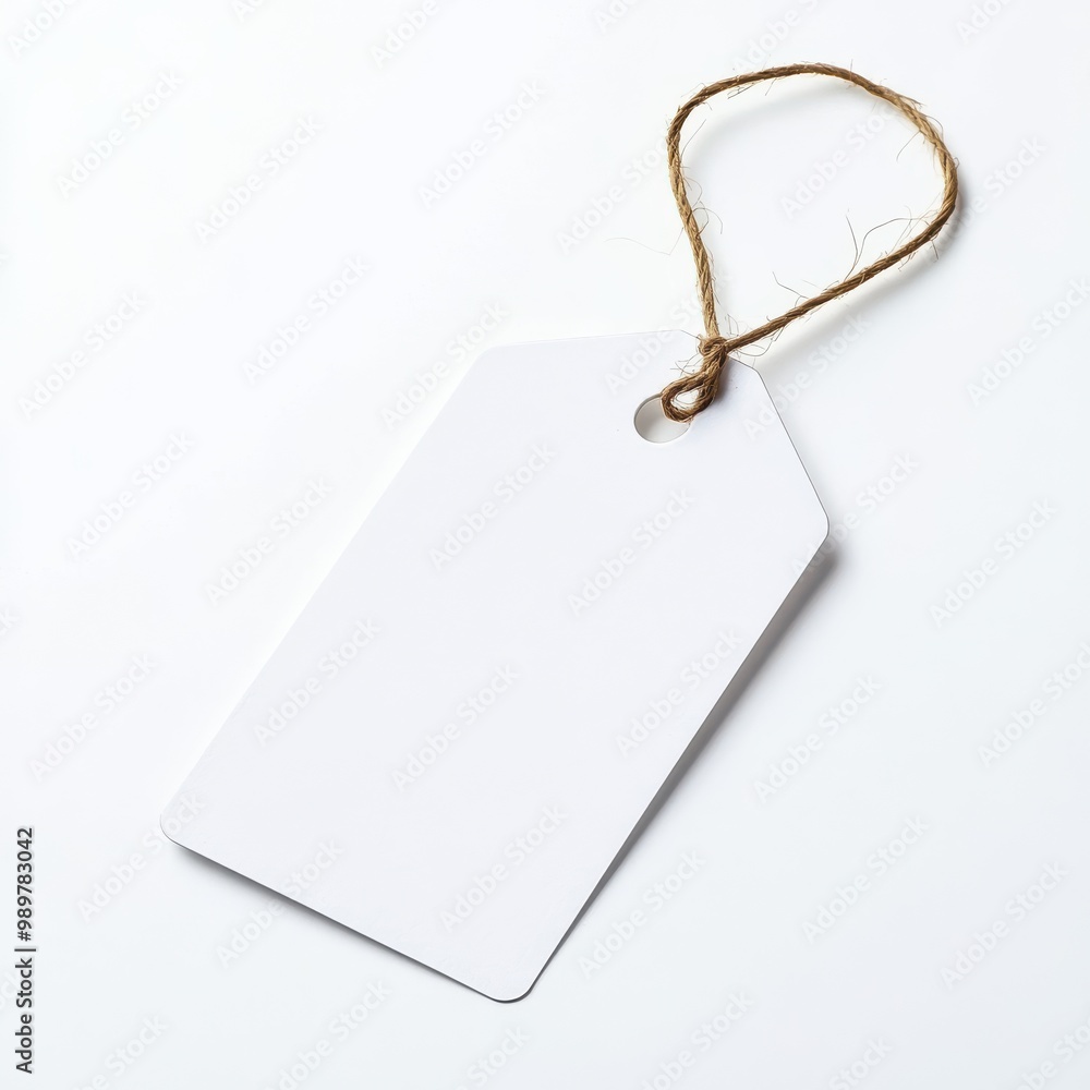 Fototapeta premium A blank white tag with a string, perfect for labeling, organizing items, or creating custom gift tags.