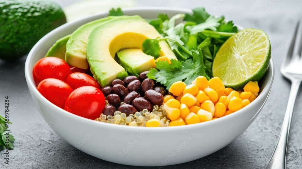 Fresh Veggie Bowl with Avocado and Lime Slices Fresh Veggie Bowl with Avocado and Lime Slices