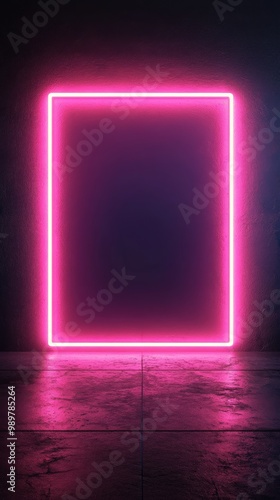 Minimalist glowing pink neon frame on dark background