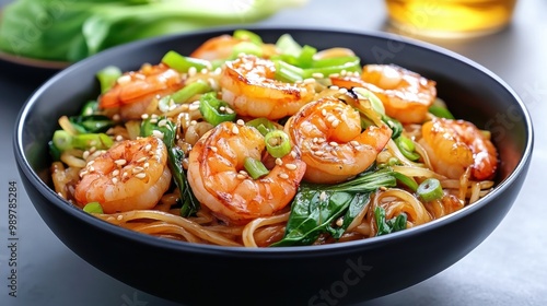 Delicious Shrimp Noodles with Fresh Vegetables and Sauce