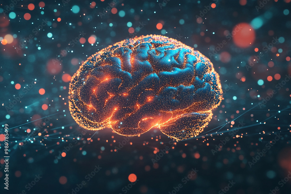 Image of digital brain spinning over spots. Image of digital brain spinning over spots.