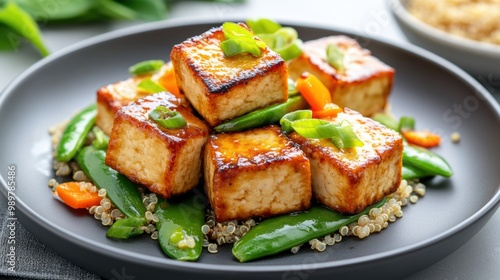 Grilled Tofu with Fresh Vegetables on Quinoa