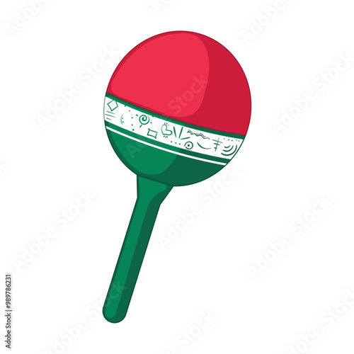 Red and green maraca with white detailed stripe, Vector