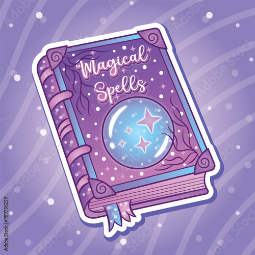 Halloween magical spells book sticker drawing