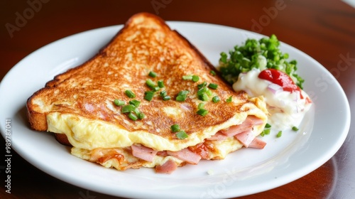 Delicious Ham Omelette with Toasted Bread and Salad