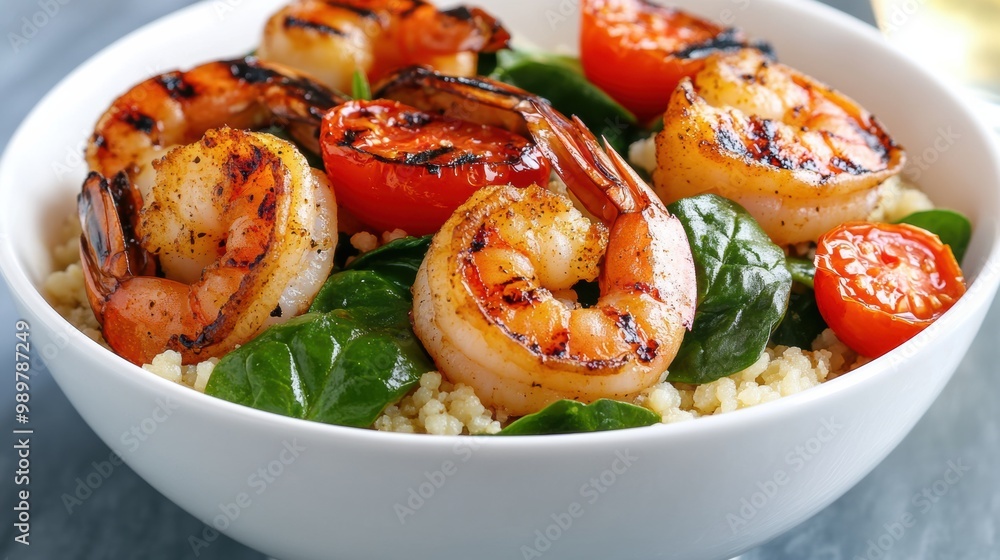 Grilled Shrimp Salad with Spinach and Tomatoes