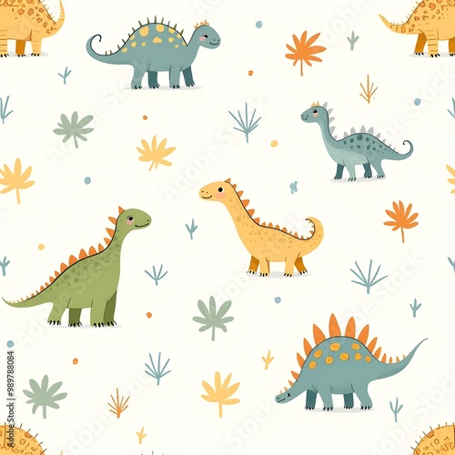 seamless pattern with Cute baby dinosaur character. Generative ai