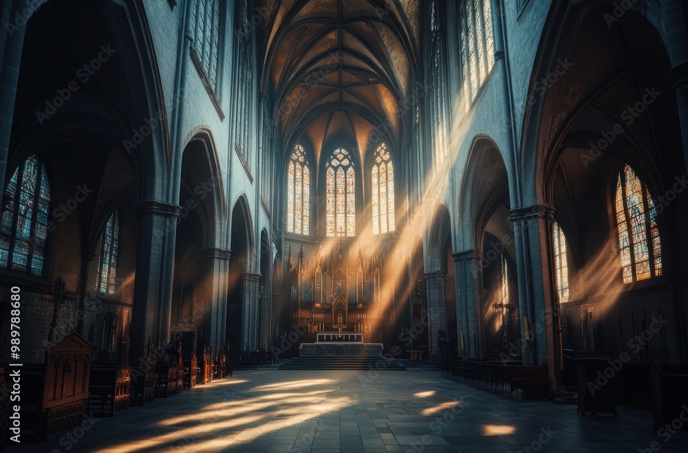 Sunbeams Illuminating the Interior of a Majestic Cathedral Sunbeams Illuminating the Interior of a Majestic Cathedral