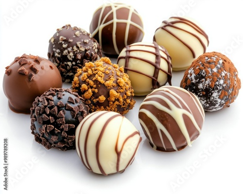 A visually appealing assortment of chocolate truffles, showcasing various flavors, textures, and decorative designs.