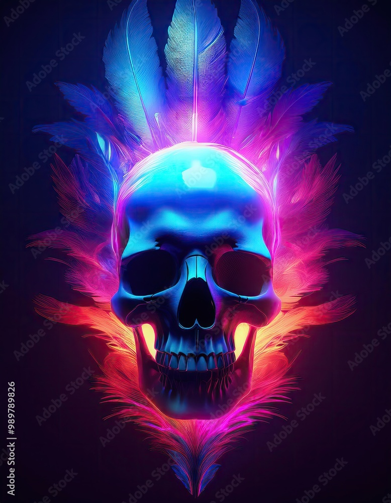 Neon skull with feathers Neon skull with feathers