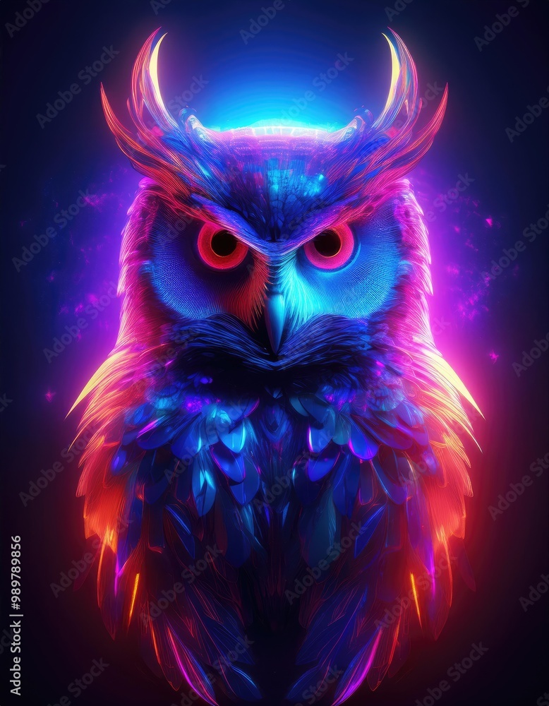 Neon owl with glowing eyes Neon owl with glowing eyes
