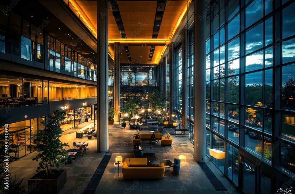 Modern Office Lobby with Large Windows Modern Office Lobby with Large Windows