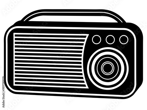 Black and white radio element silhouette  icon illutration